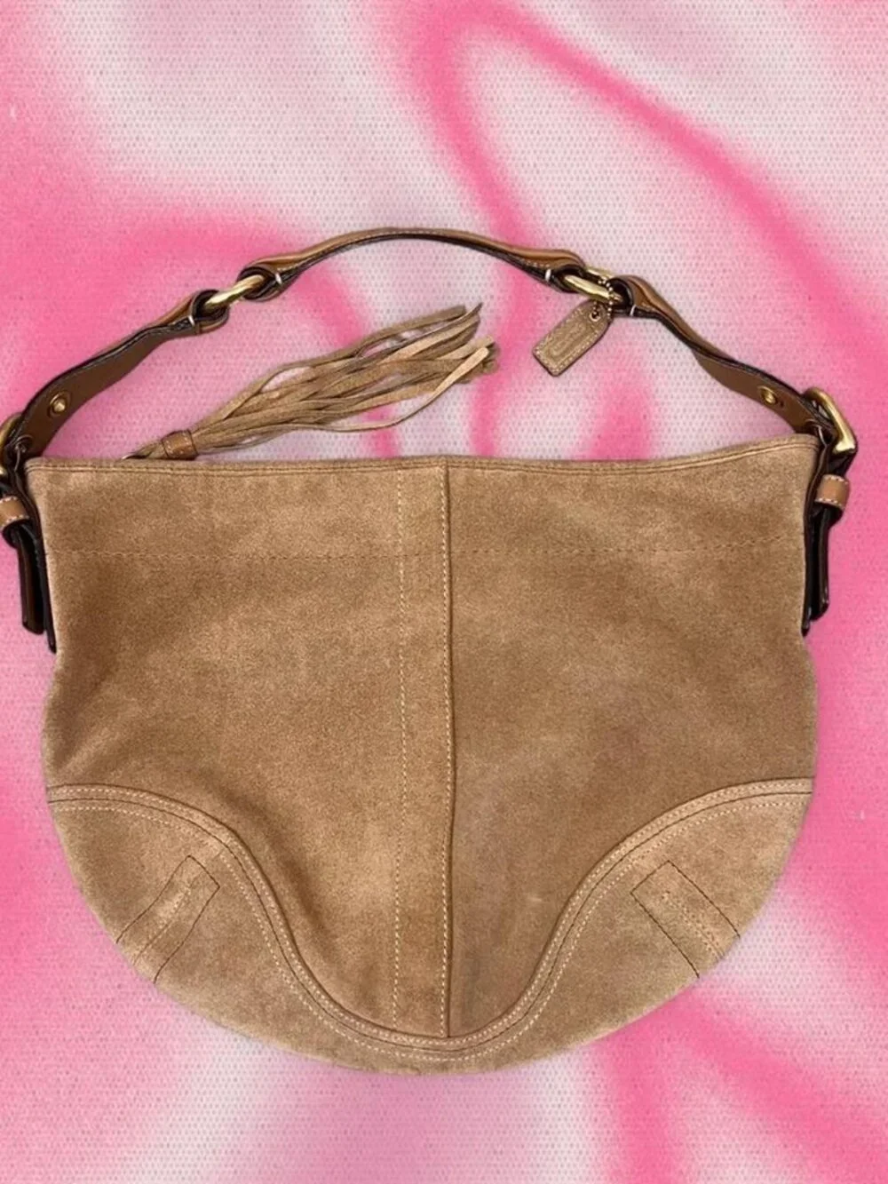 Vintage Y2K Coach Tan Suede Leather Soho Hobo Bag